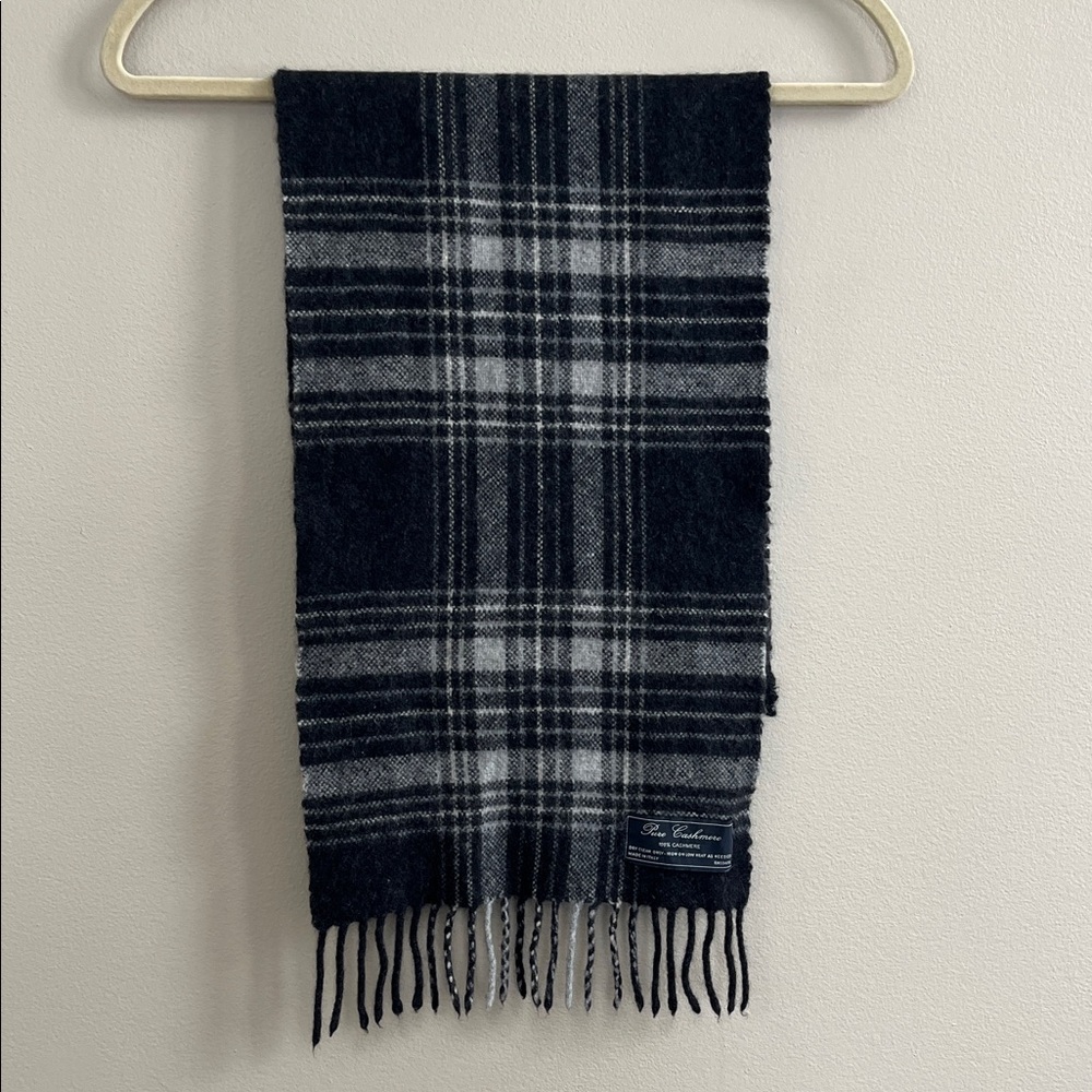 Linea Emmeti Pure Cashmere 100% grey plaid cashmere scarf